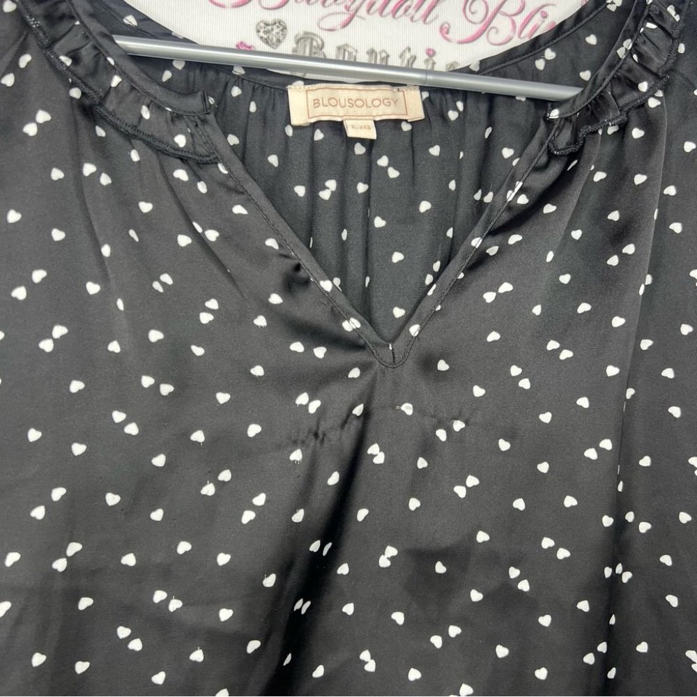 Blousology heart printed polka dot blouse top flowy cute casual black white - Picture 3 of 7